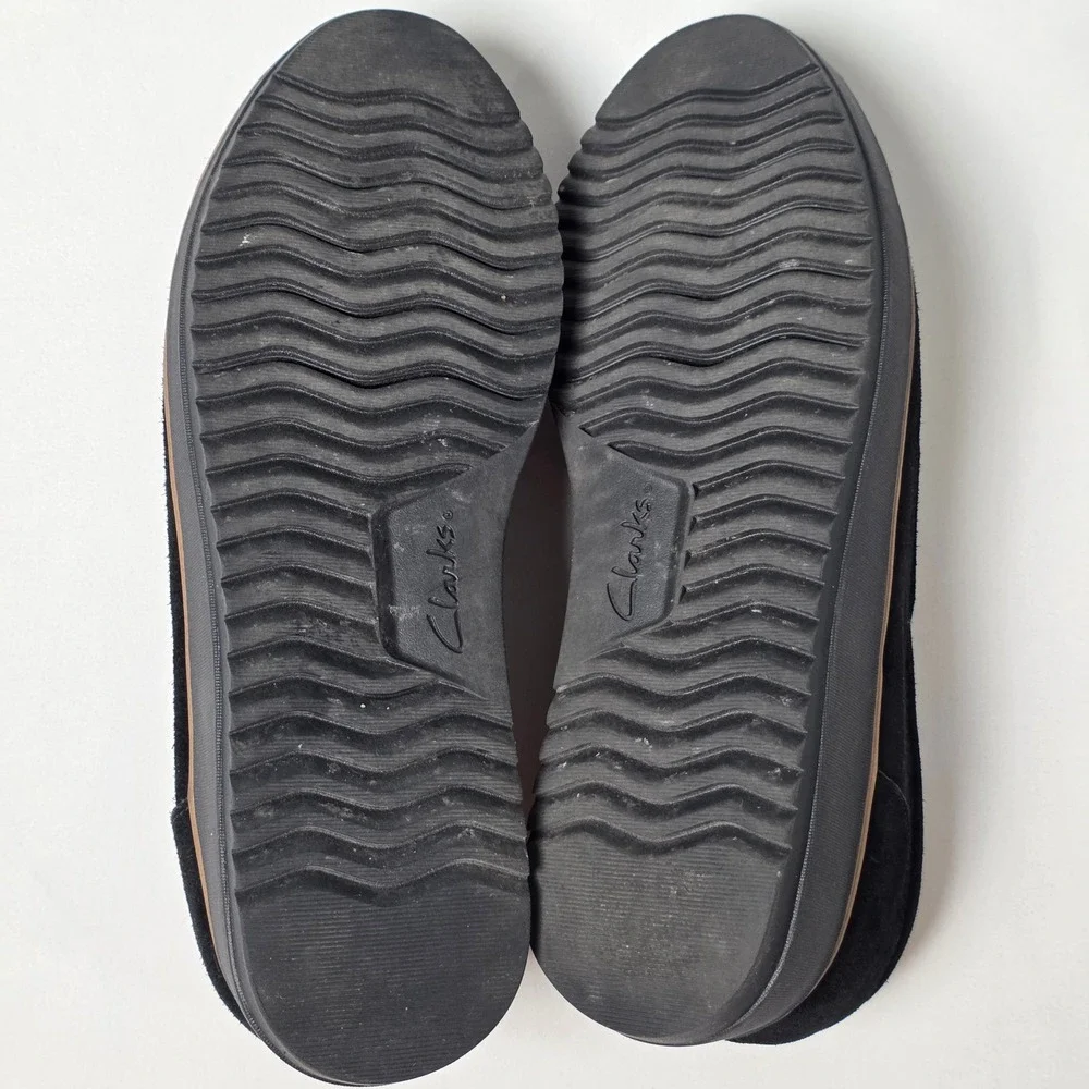 Clarks Slip On Loafers Womens 9 Black Suede Wedge Ultimate Comfort 261801184065